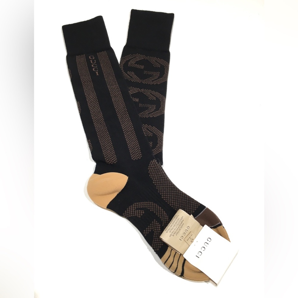 Gucci Interlocking G Furia Long Socks -Black Cotton Blend -Size XS (16-18cm) NEW